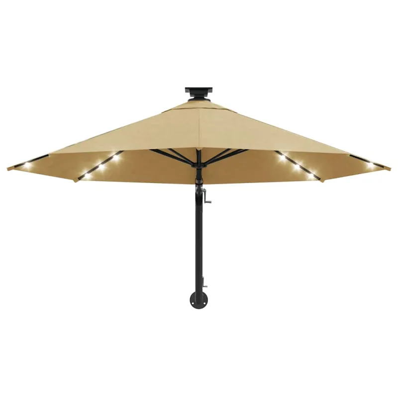 Prie sienos montuojamas sodo skėtis su LED, taupe, 300cm