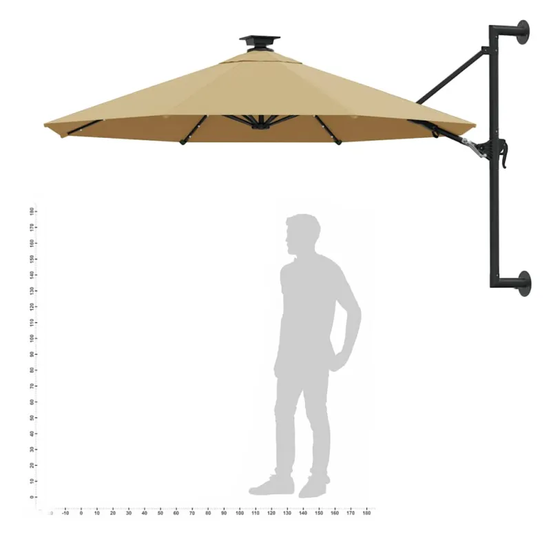 Prie sienos montuojamas sodo skėtis su LED, taupe, 300cm