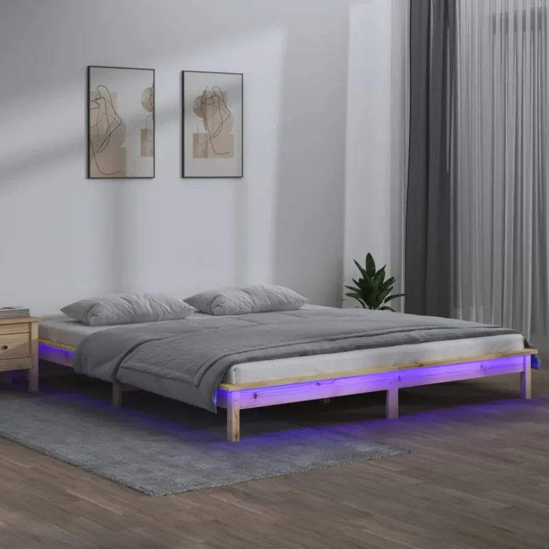 Lovos rėmas su LED, 180x200cm, medienos masyvas, itin didelis