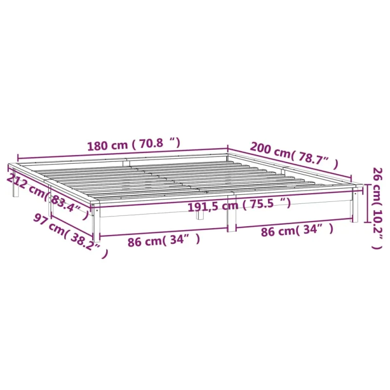 Lovos rėmas su LED, 180x200cm, medienos masyvas, itin didelis