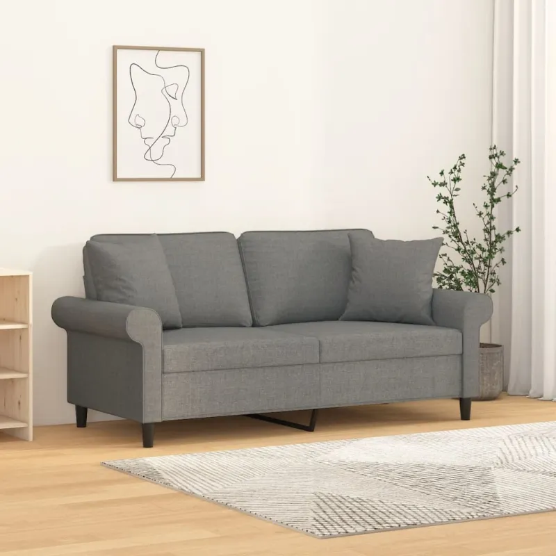 Dvivietė sofa su pagalvėmis, tamsiai pilka, 140cm, audinys