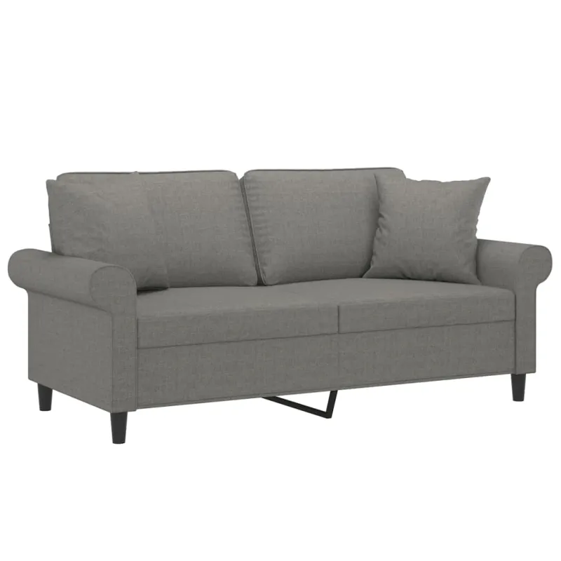 Dvivietė sofa su pagalvėmis, tamsiai pilka, 140cm, audinys