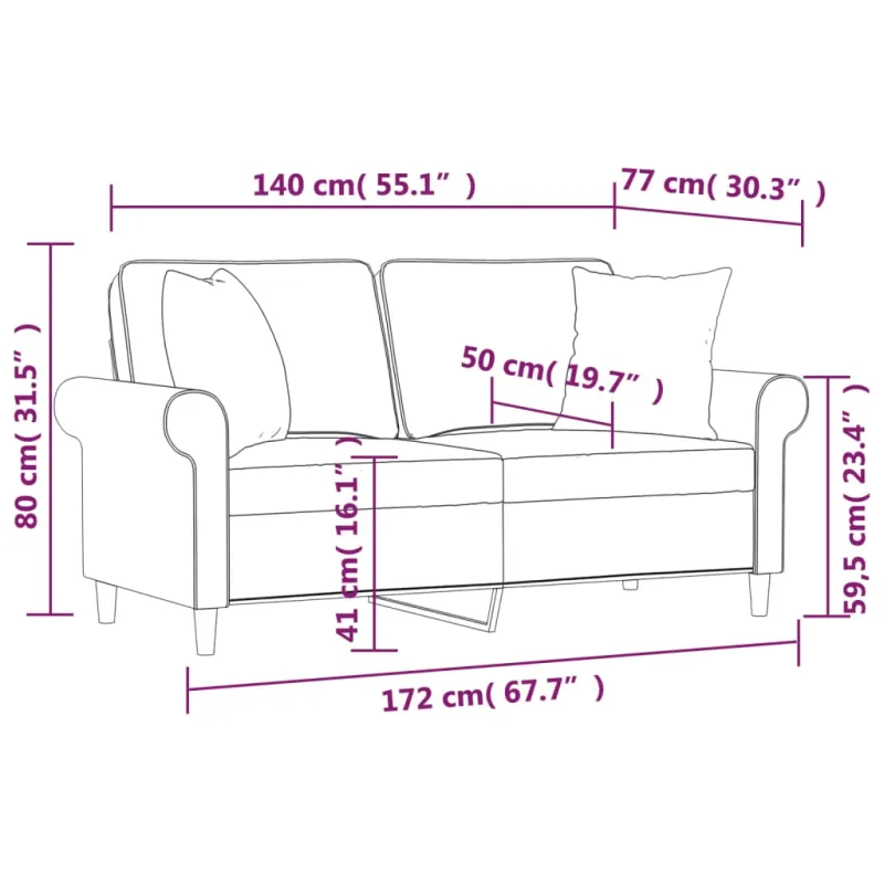 Dvivietė sofa su pagalvėmis, tamsiai pilka, 140cm, audinys