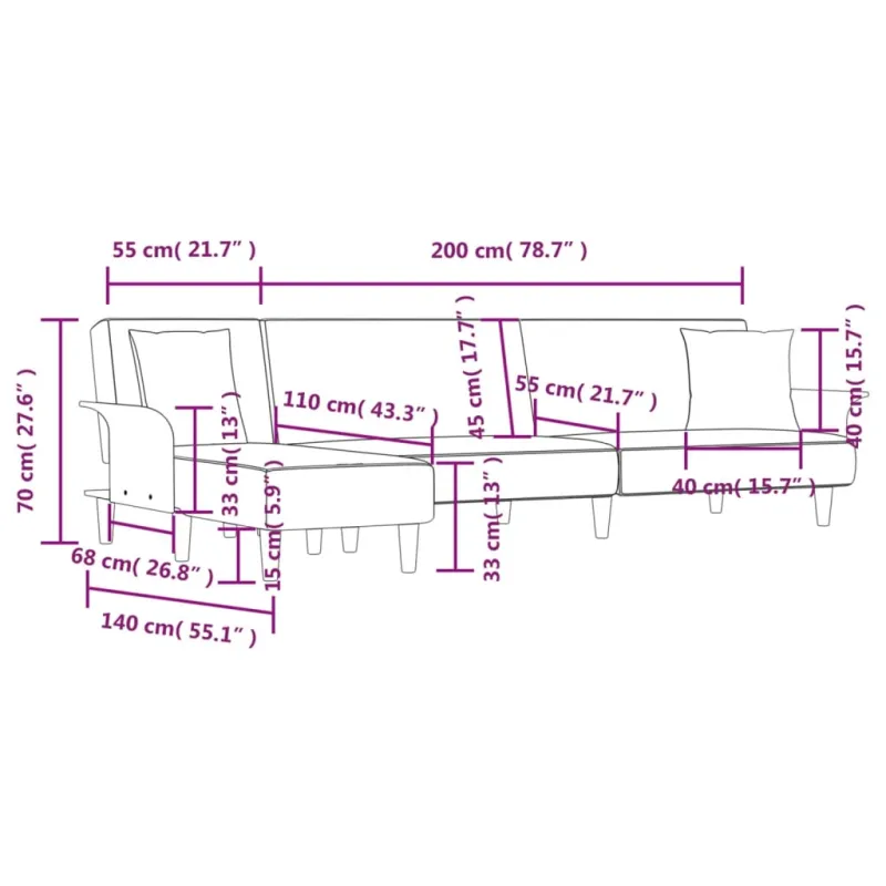 L formos sofa-lova, šviesiai pilka, 279x140x70cm, audinys