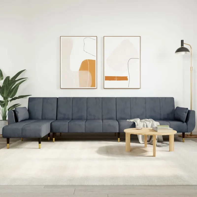L formos sofa-lova, tamsiai pilka, 275x140x70cm, aksomas