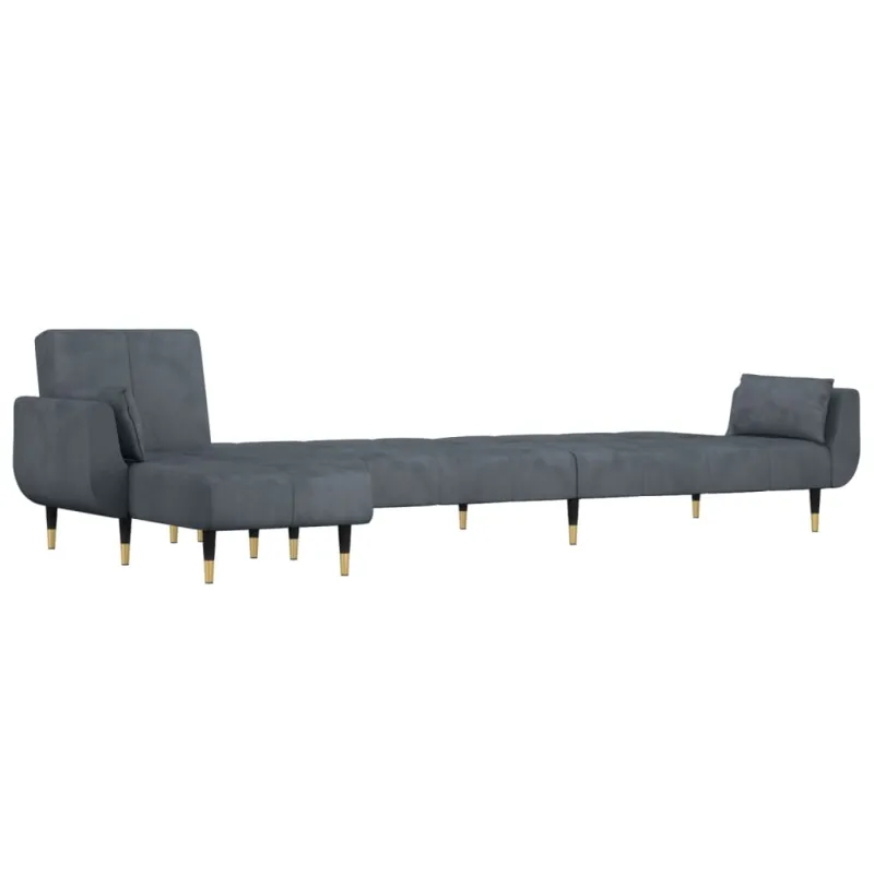 L formos sofa-lova, tamsiai pilka, 275x140x70cm, aksomas
