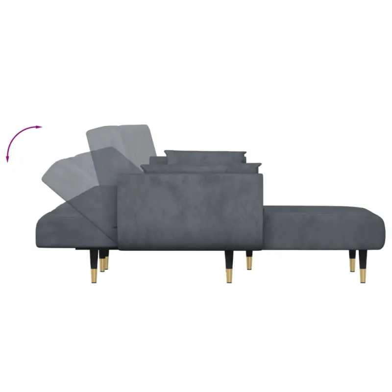 L formos sofa-lova, tamsiai pilka, 275x140x70cm, aksomas