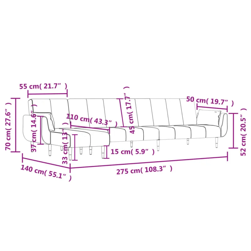 L formos sofa-lova, tamsiai pilka, 275x140x70cm, aksomas