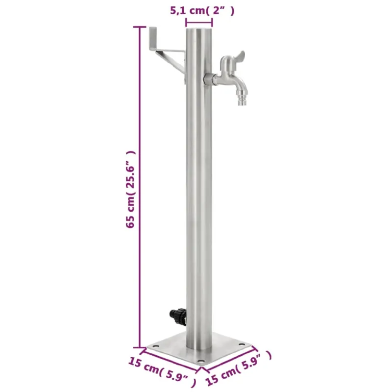 Vandens kolonėlė sodui, 65cm, nerūdijantis plienas, apvali