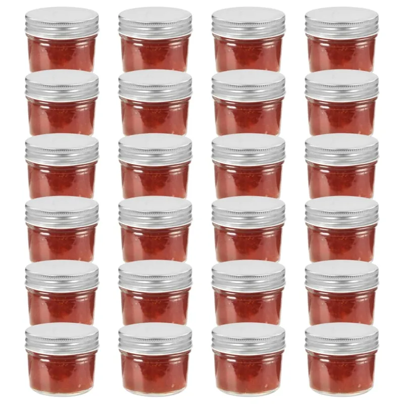 Stikl. stiklainiai uog. su sidabriniais dangt., 24vnt., 110ml