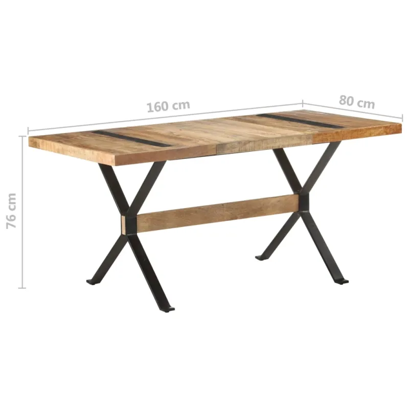 Valgomojo stalas, 160x80x76cm, neapdorota mango mediena