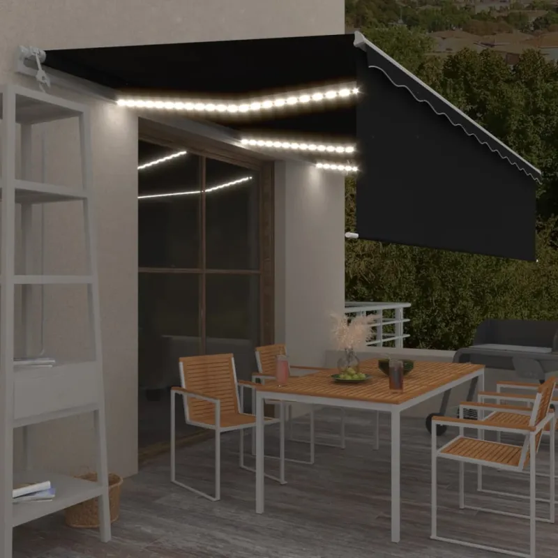 Markizė su uždanga/LED/vėjo jutikliu, antracito, 6x3m
