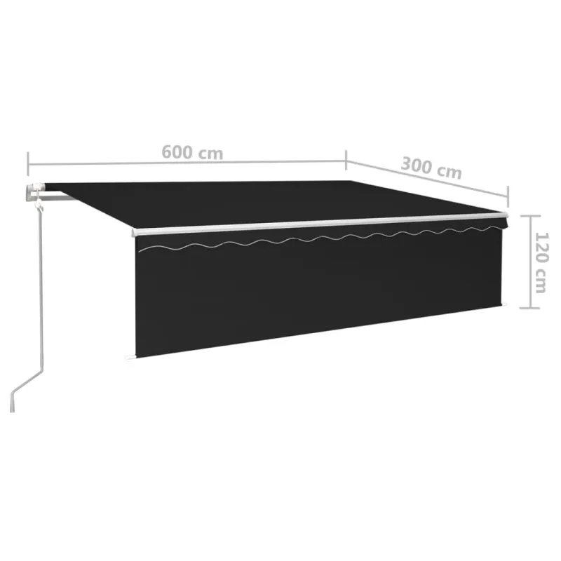 Markizė su uždanga/LED/vėjo jutikliu, antracito, 6x3m