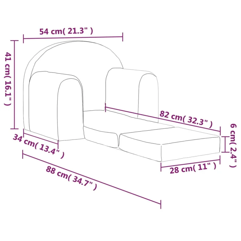 Vaikiška sofa-lova, antracito spalvos, minkštas pliušas