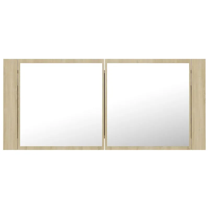 Veidrodinė vonios spintelė su LED, ąžuolo, 100x12x45cm, akrilas