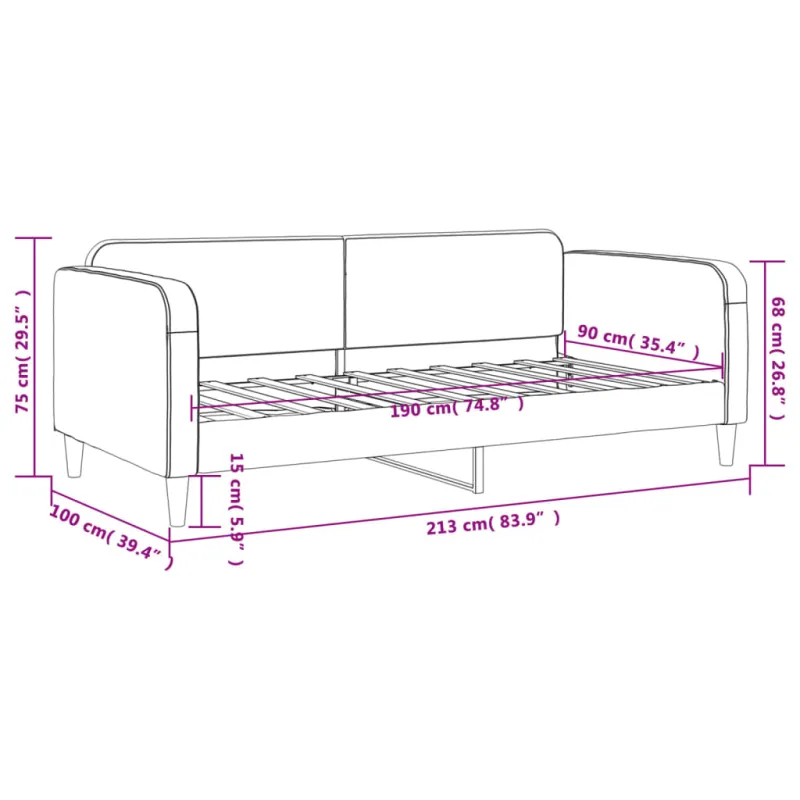Sofa, šviesiai pilkos spalvos, 90x190cm, audinys