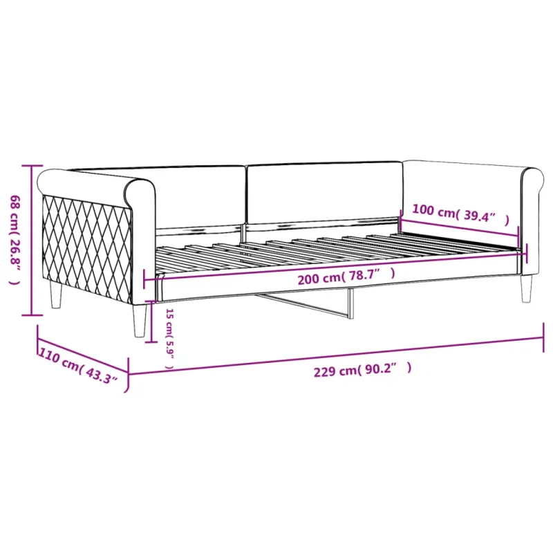 Sofa, rožinės spalvos, 100x200cm, aksomas
