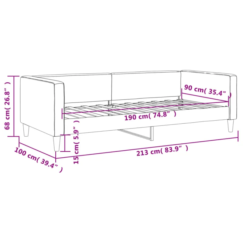 Sofa, tamsiai pilkos spalvos, 90x190cm, audinys