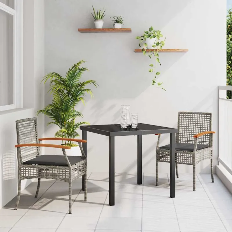 Sodo ruokailuryhmä 3 osaa, harmaa ja musta, rattan-tyylinen