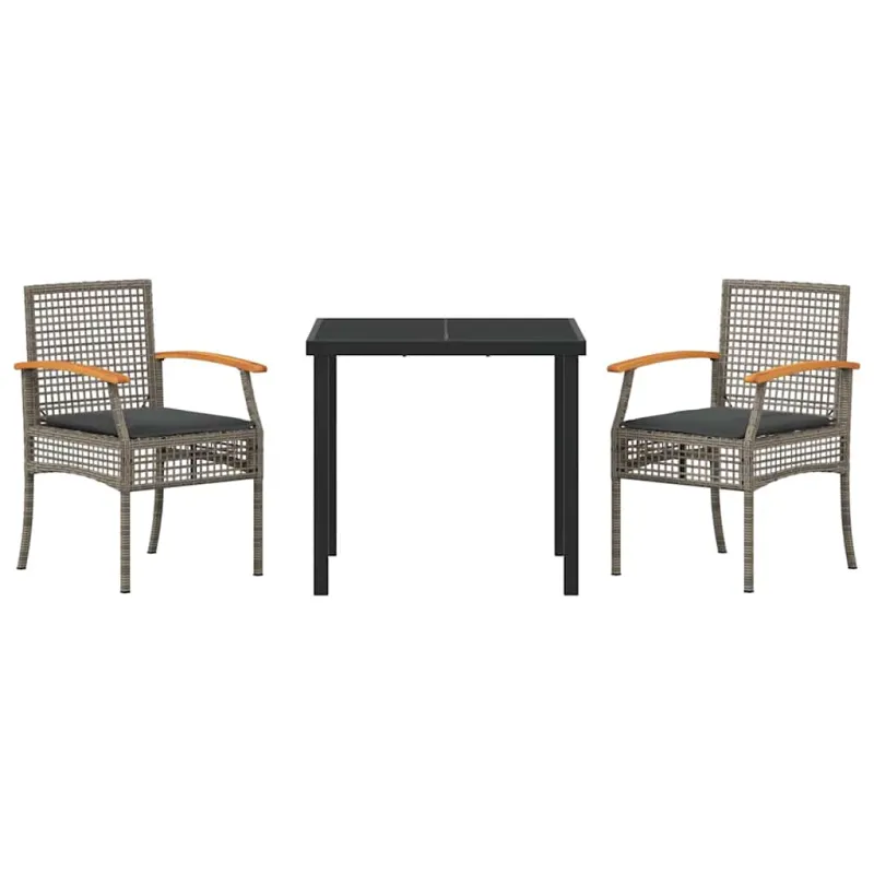Sodo ruokailuryhmä 3 osaa, harmaa ja musta, rattan-tyylinen