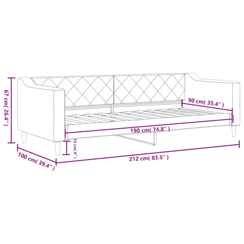 Sofa, juodos spalvos, 90x190cm, audinys