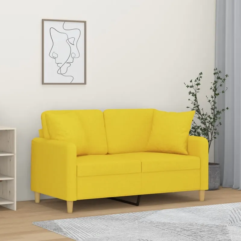 Dvivietė sofa su pagalvėlėmis, šviesiai geltona, 120cm, audinys