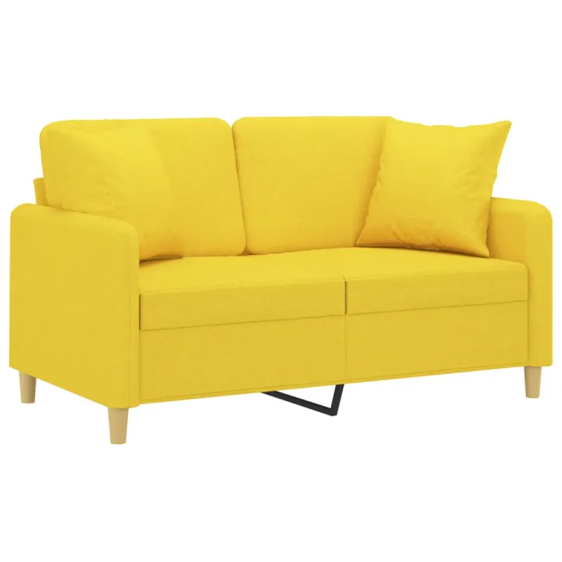 Dvivietė sofa su pagalvėlėmis, šviesiai geltona, 120cm, audinys