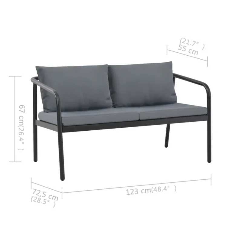 Dvivietė sodo sofa su pagalvėlėmis, pilkos spalvos, aliuminis