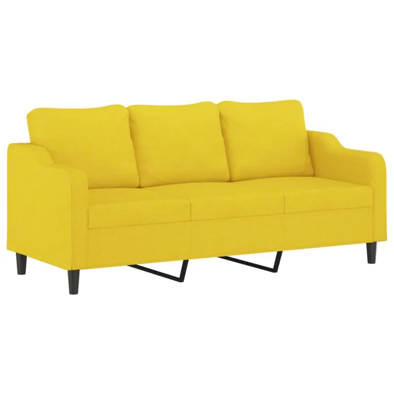 Trivietė sofa su pakoja, šviesiai geltona, 180cm, audinys