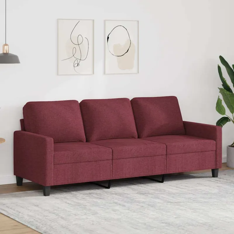 Trivietė sofa, raudonojo vyno spalvos, 180cm, audinys