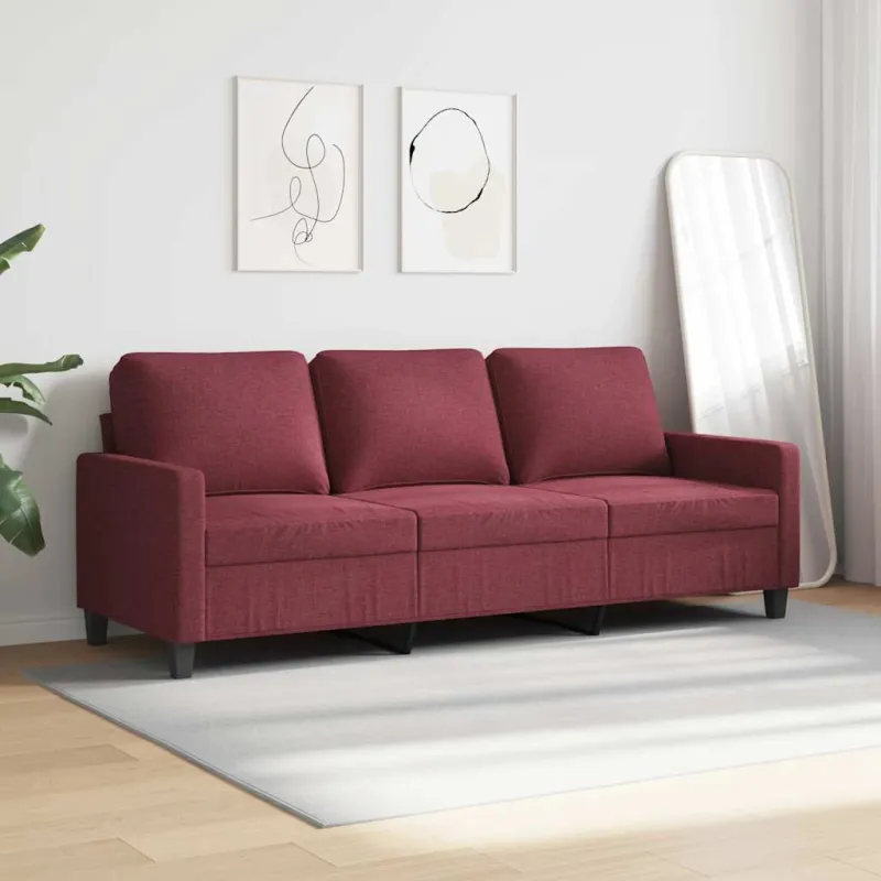 Trivietė sofa, raudonojo vyno spalvos, 180cm, audinys
