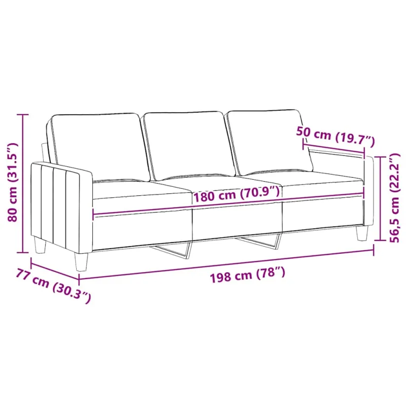 Trivietė sofa, raudonojo vyno spalvos, 180cm, audinys