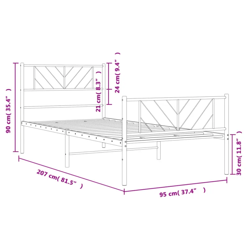 Lovos rėmas su galvūgaliu/kojūgaliu, juodas, 90x200cm, metalas