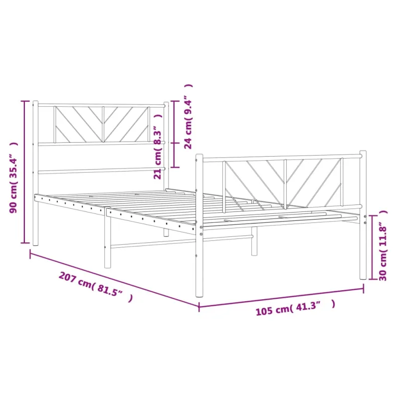 Lovos rėmas su galvūgaliu/kojūgaliu, juodas, 100x200cm, metalas
