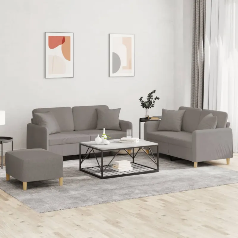 Sofos komplektas su pagalvėmis, 3 dalių, taupe, audinys