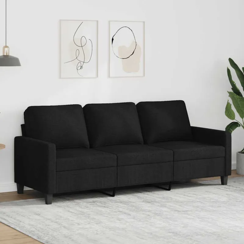 Trivietė sofa, juodos spalvos, 180cm, audinys