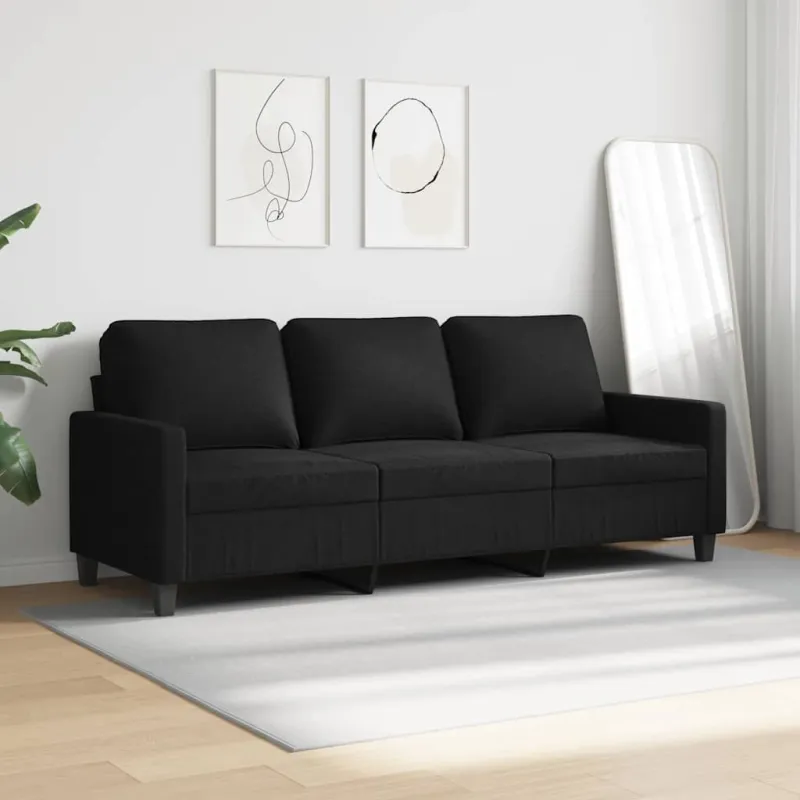 Trivietė sofa, juodos spalvos, 180cm, audinys