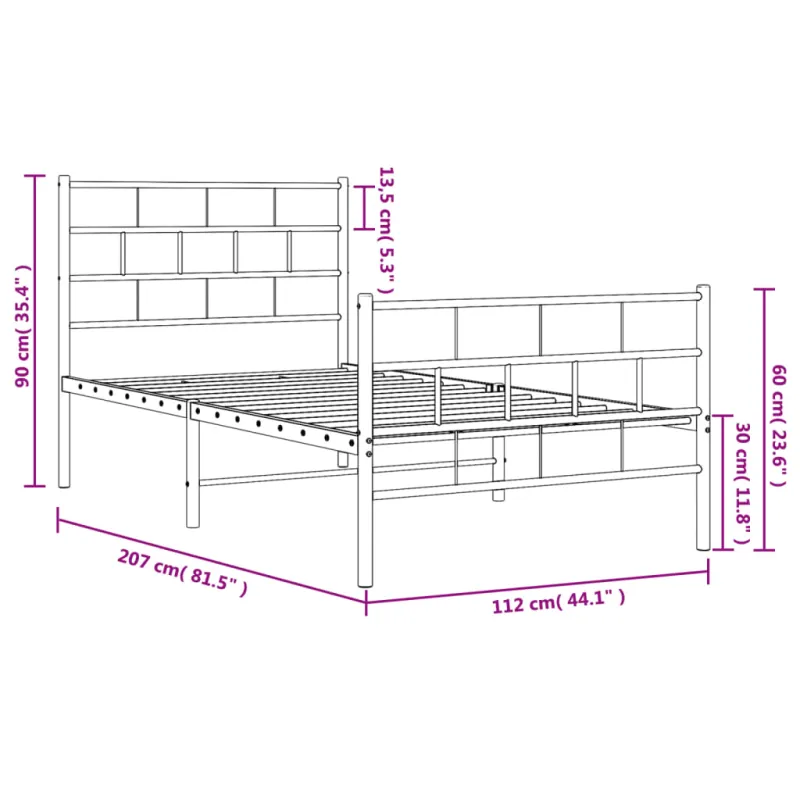 Lovos rėmas su galvūgaliu/kojūgaliu, baltas, 107x203cm, metalas