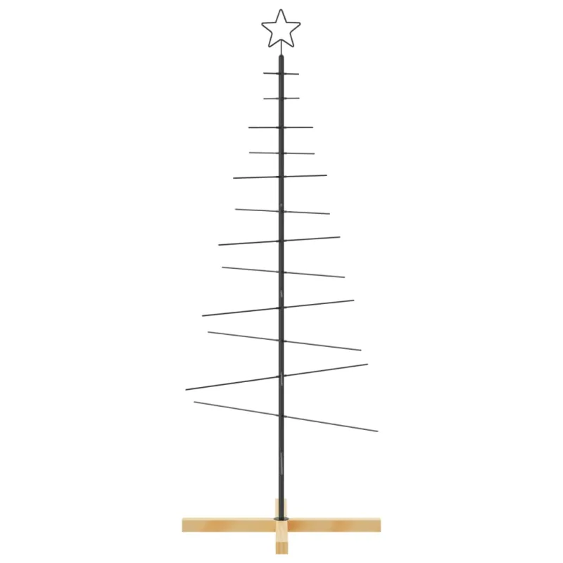 Metalinė Kalėdų eglutė su mediniu pagrindu, juoda, 150 cm