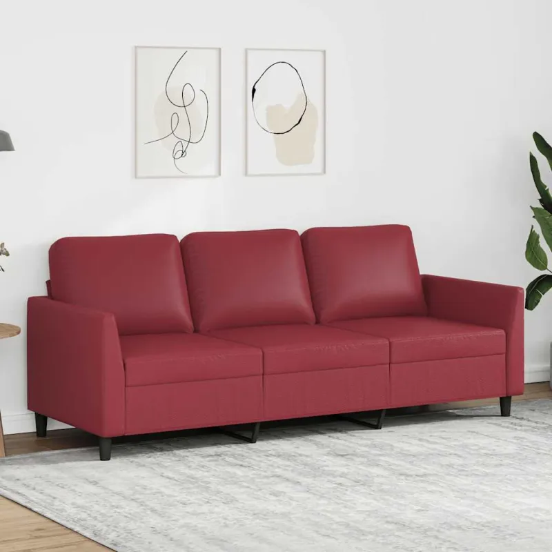 Trivietė sofa, raudonojo vyno spalvos, 180cm, dirbtinė oda