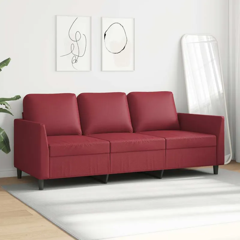 Trivietė sofa, raudonojo vyno spalvos, 180cm, dirbtinė oda