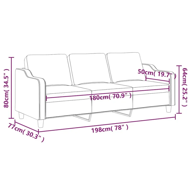 Trivietė sofa, kreminės spalvos, 180cm, audinys