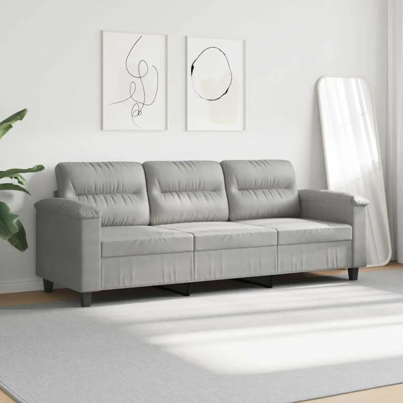 Trivietė sofa, šviesiai pilka, 180cm, mikropluošto audinys