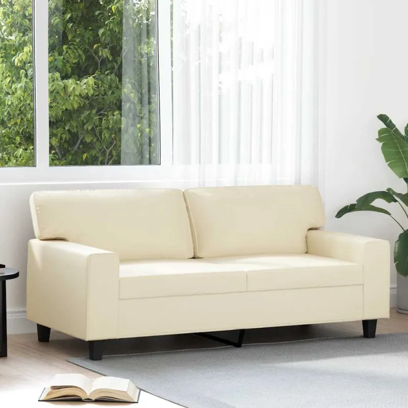 Dvivietė sofa, kreminės spalvos, 140cm, dirbtinė oda