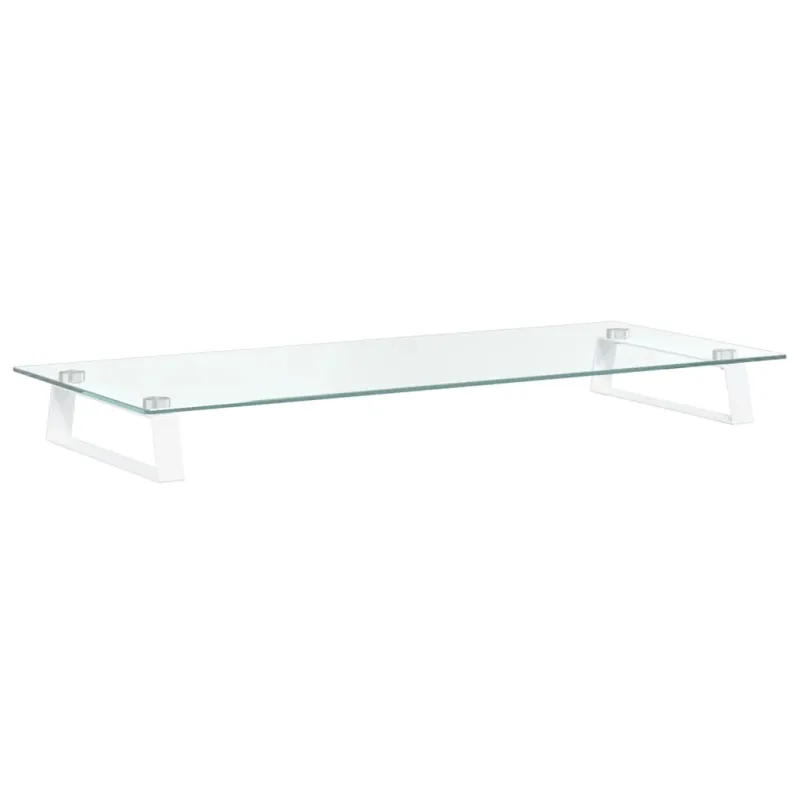 Monitoriaus stovas, baltas, 80x35x8cm, stiklas ir metalas