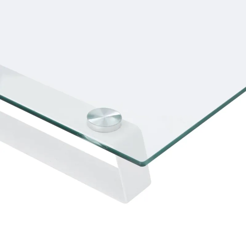 Monitoriaus stovas, baltas, 80x35x8cm, stiklas ir metalas