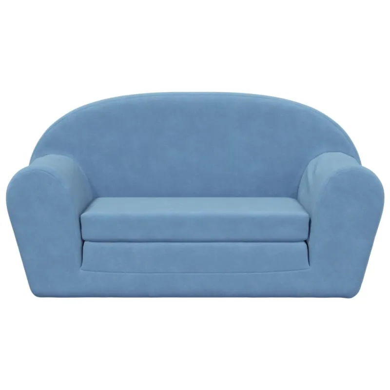 Vaikiška dvivietė sofa-lova, mėlynos spalvos, minkštas pliušas