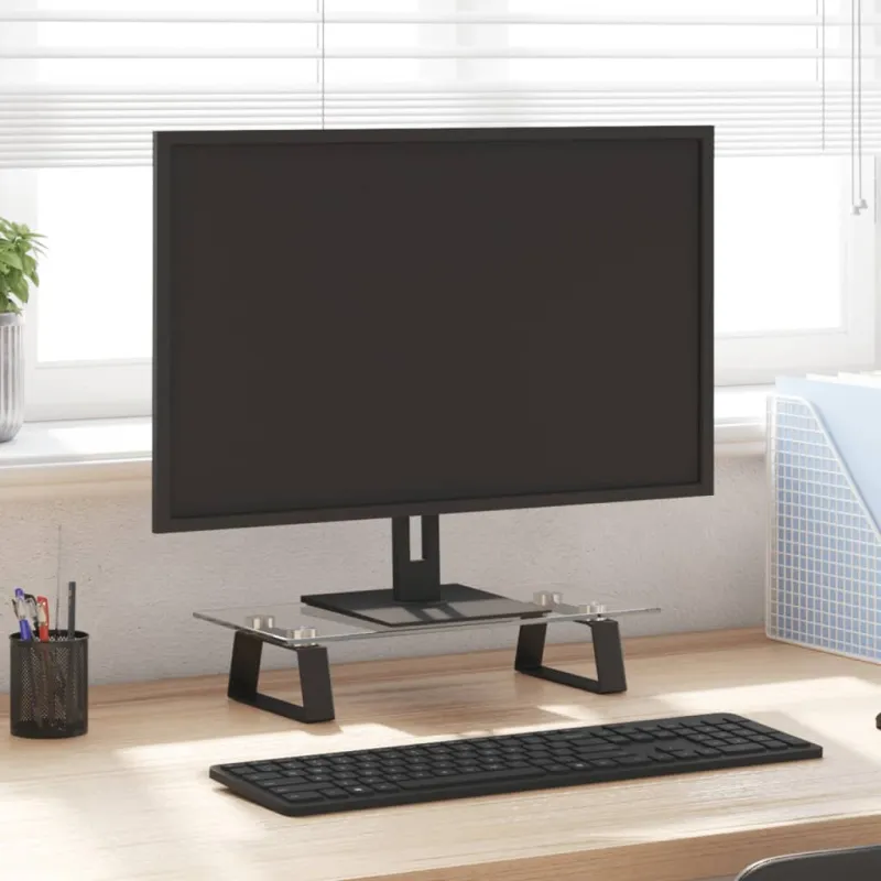 Monitoriaus stovas, juodas, 40x20x8cm, stiklas ir metalas