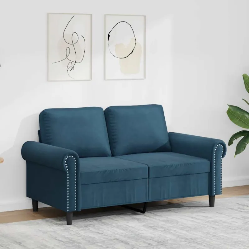 Dvivietė sofa, mėlynos spalvos, 120cm, aksomas