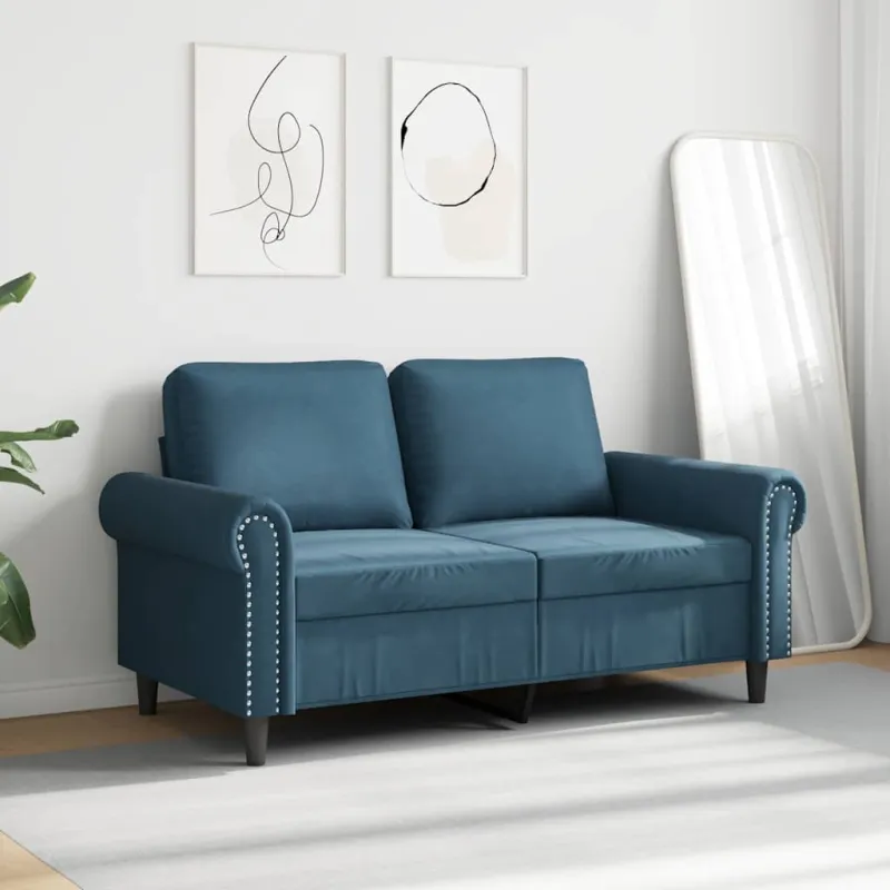 Dvivietė sofa, mėlynos spalvos, 120cm, aksomas